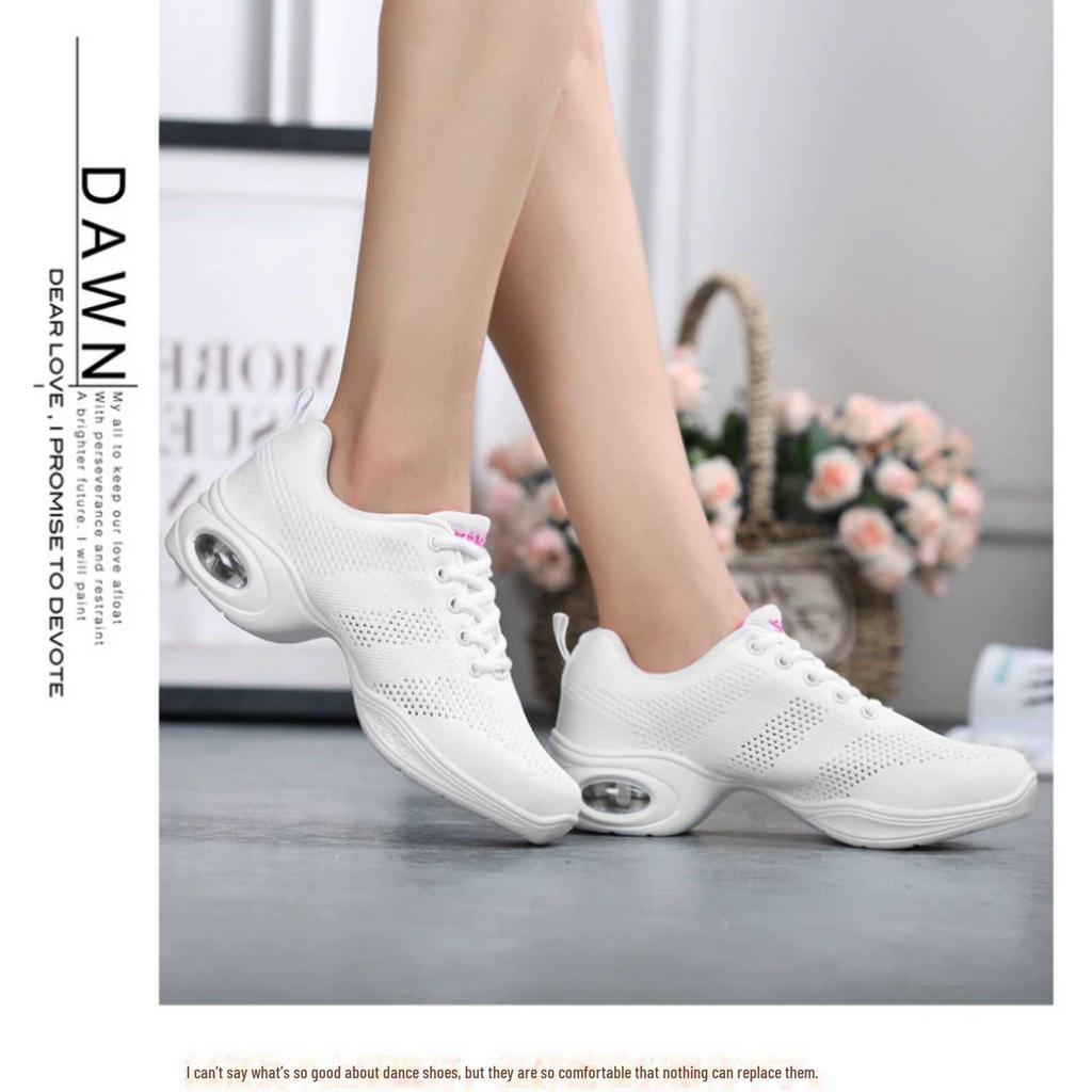 Dámské čtvercové taneční boty s měkkou podrážkou, prodyšná síťovina, celoroční, zvyšující výšku