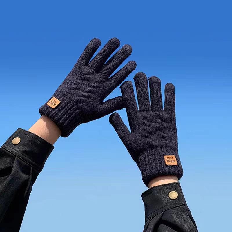 Windproof Double-Layer Fleece Lined Touchscreen Cycling Gloves - Unisex, Warm, Solid Color, Korean Style for Autumn/Winter