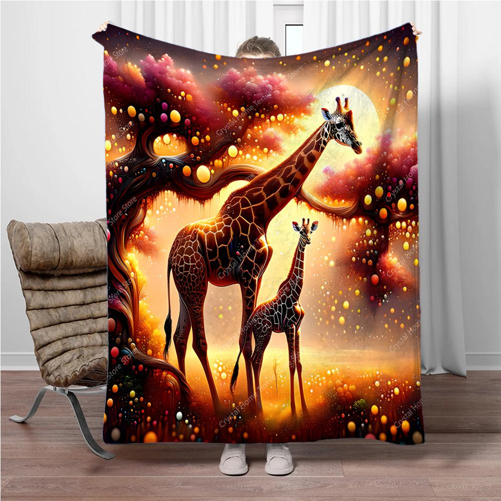2026 Giraffe Sunset Scene Gift Soft Plush Blanket,Flannel Throw Blanket for Living Room Bedroom Bed Travel Sofa Cover Kids Gift