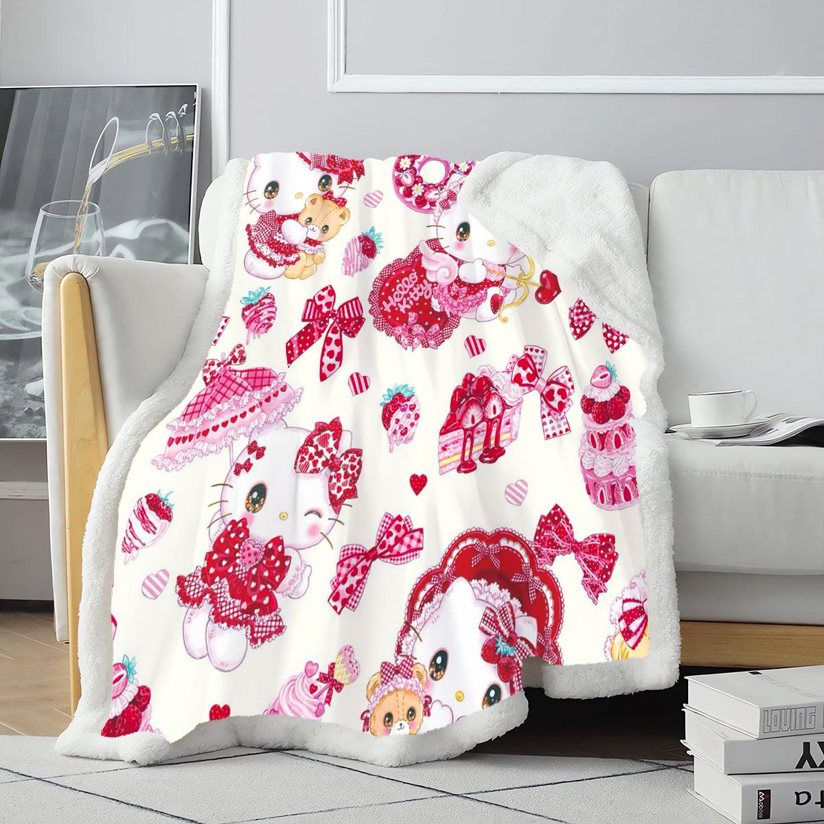My Melody & Kuromi Sherpa Blanket Double Sided Flannel Throw Blanket, Soft Warm Plush Blanket for Girls Kids Bed Sofa 80x120cm(31x47inch)