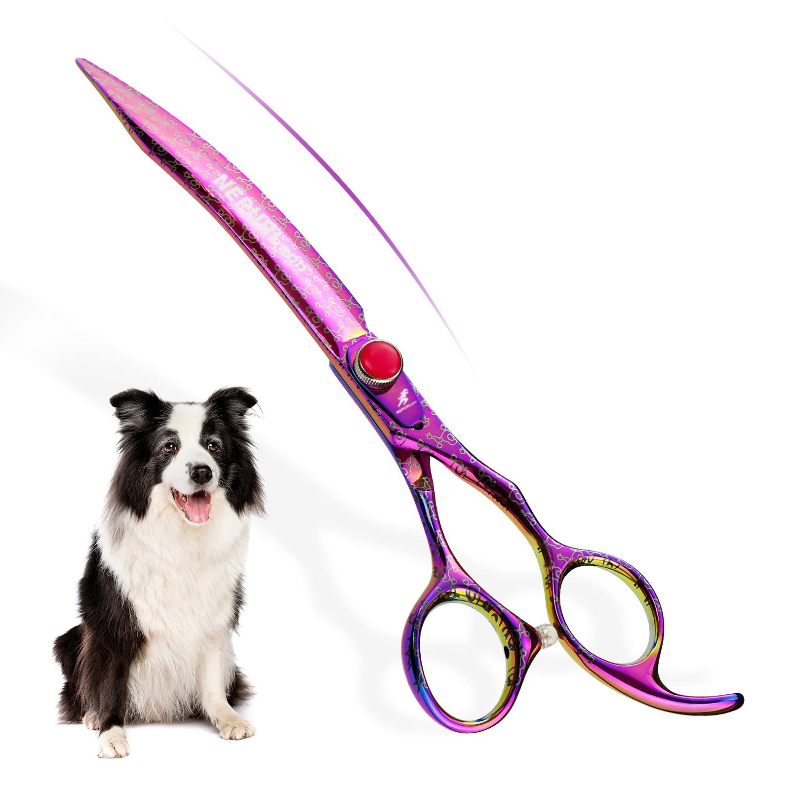 7.5-inch VG10 Curved Pink Pet Grooming Scissors with Bag