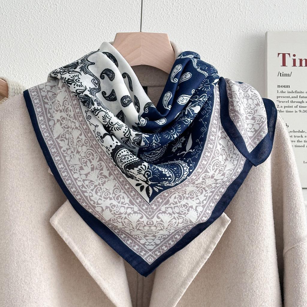71 Series Neck Cashew Flower Square Scarf Silk Scarf Female Korean Version Versatile Literary and Retro Neck Protection Decorative Small Scarf