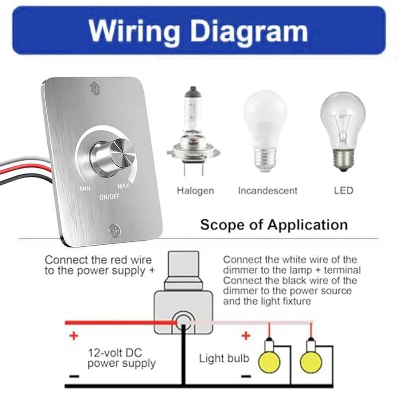 LED Dimmer Controller For PWM 12V 5A for RV and Trailer Lighting Control with Easy Wiring and Adjustable Brightness Knob