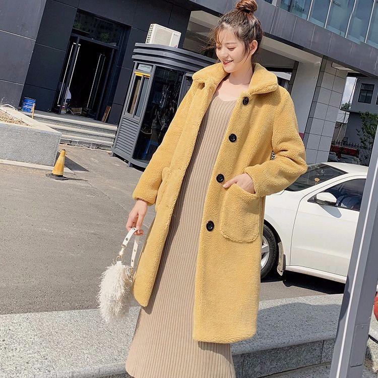 Jesienny i zimowy damski płaszcz z imitacji futra koreańska wersja cząstki krótki akapit imitacja wełny płaszcz w długim akapicie płaszcz z owczej wełny