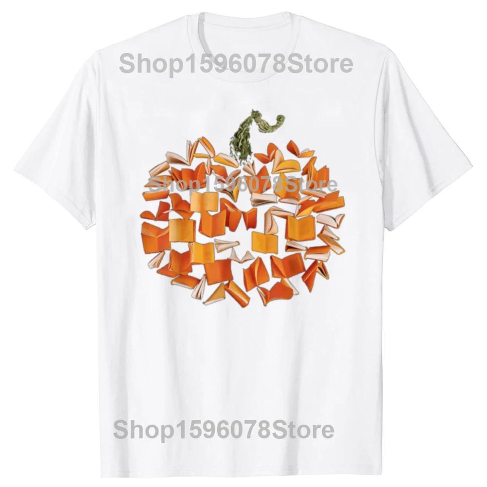 Funny Vintage Book Pumpkin Autumn Fall Librarians Bookworm TeacherTshirts Men Fashion Tshirt Cotton Loose Oversized T Shirt