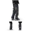 JYL Men's Straight Jeans American Vintage Washed Ripped Loose Wide-Leg Denim