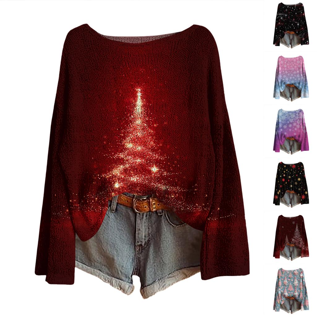 Women's Round Neck Lightweight Sweater Casual Long Sleeve Knit Pullover