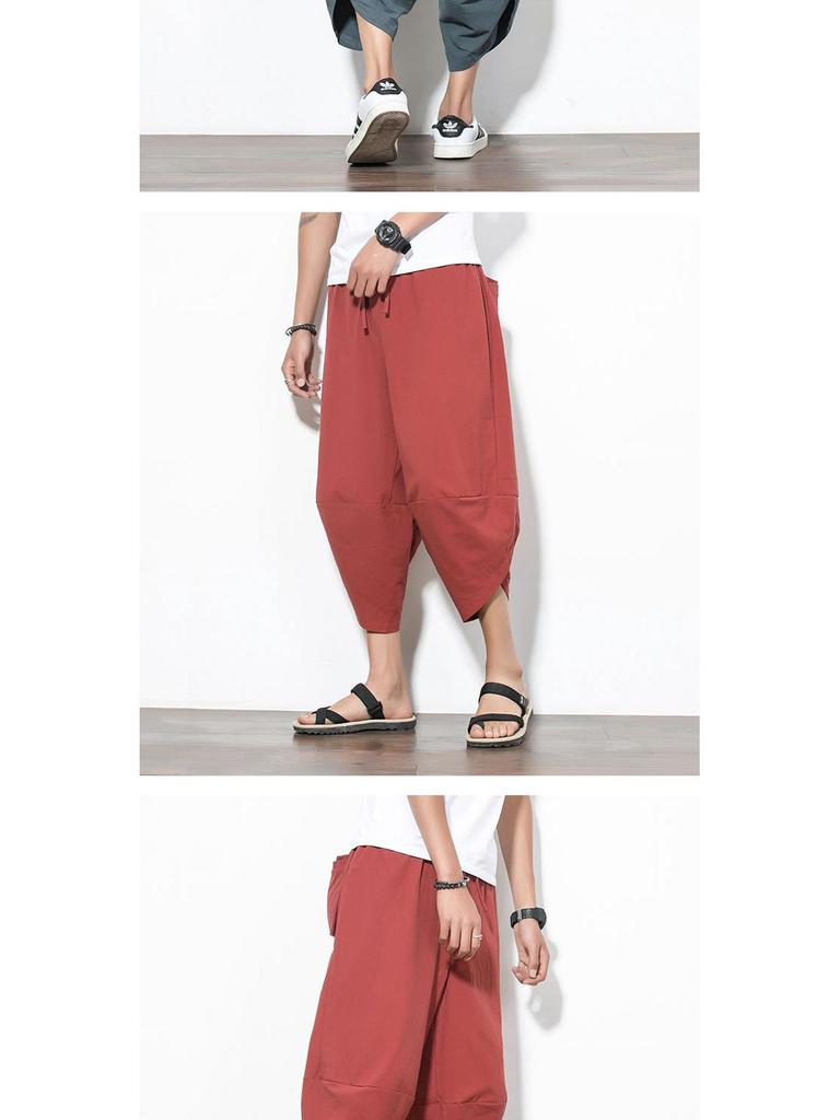 Herren Übergröße Chinesischer Stil Locker Harem Strandhosen - Sommer Sieben-Punkt Weitbein Karottenhosen