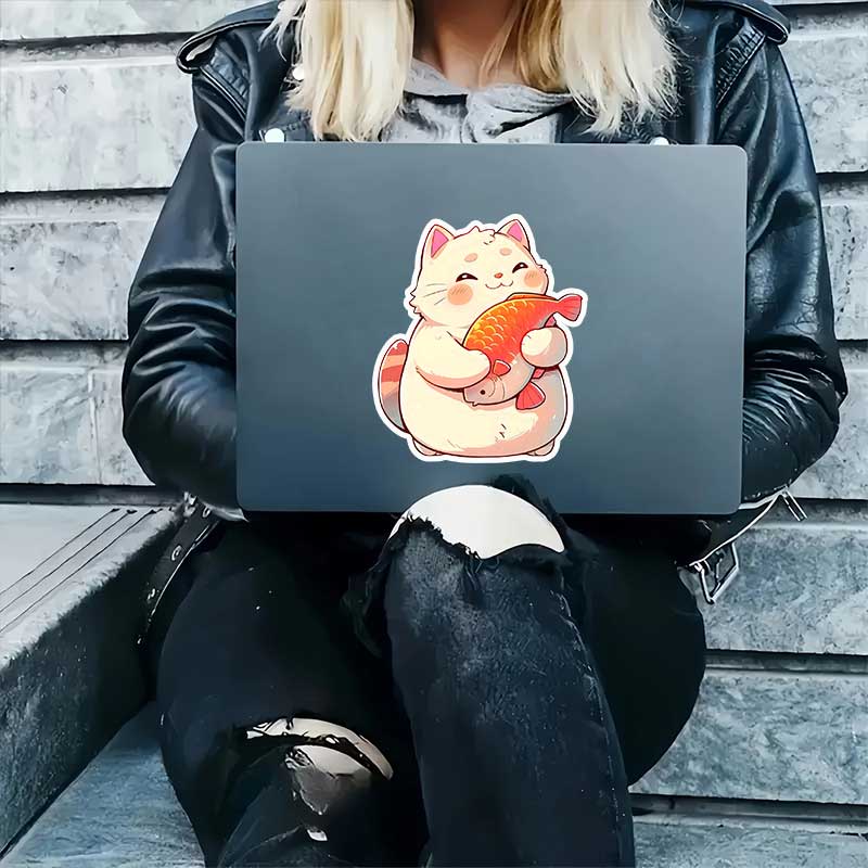 Cartoon Cat Self-Adhesive Paper Stickers Waterproof Decals for Car Bedside Wall Glass Window Refrigerator HE479