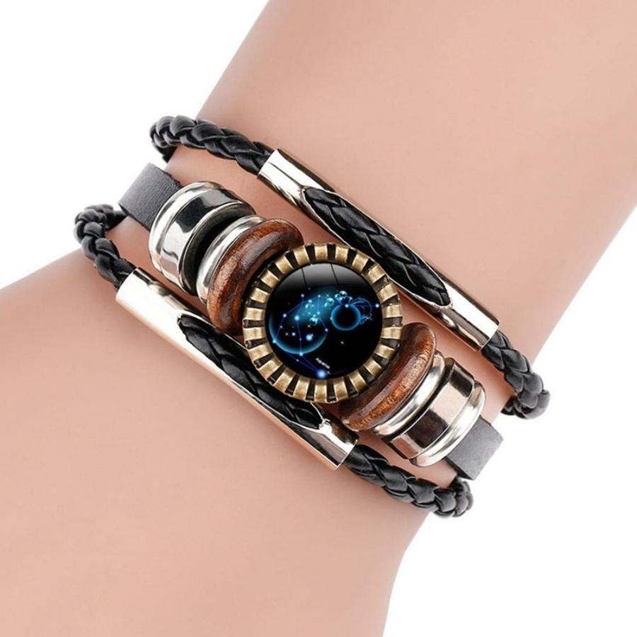 Brățări Charm Constellation - Design delicat din piele PU cu margele cu 12 stiluri zodiacale - Accesoriu de modă unisex, reglabil pentru o declarație la modă