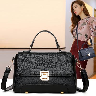 Women's Fashion Autumn and Winter Simple Crocodile Pattern Large Capacity Shoulder Messenger Bag, Light Small Square Bag
