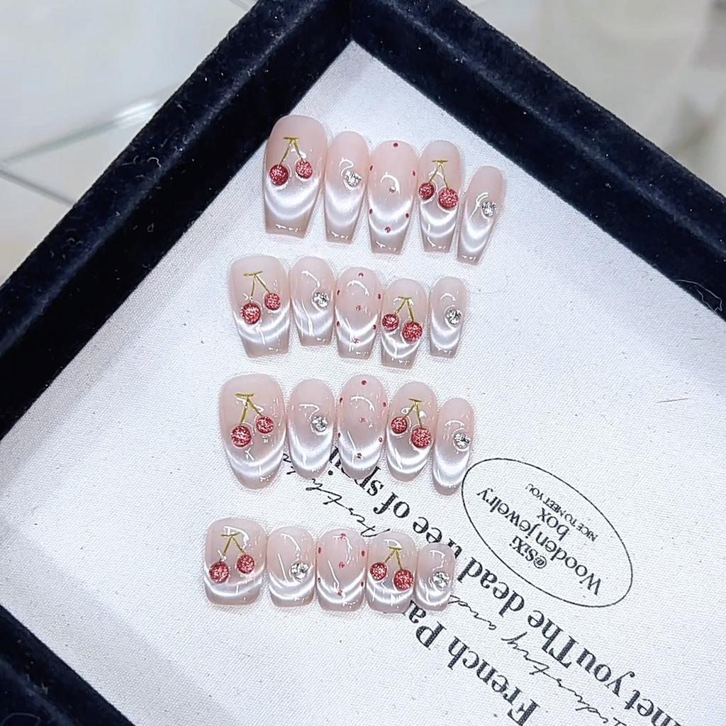 Pure Hand-pinching Craftsmanship Can Smile Cherry Three-dimensional Hand-painted Cherry Cat Eye Wear Nail Art Stickers