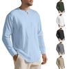 Men's European Style Long Sleeve Henley Shirt - Autumn/Winter Solid Color Linen Design
