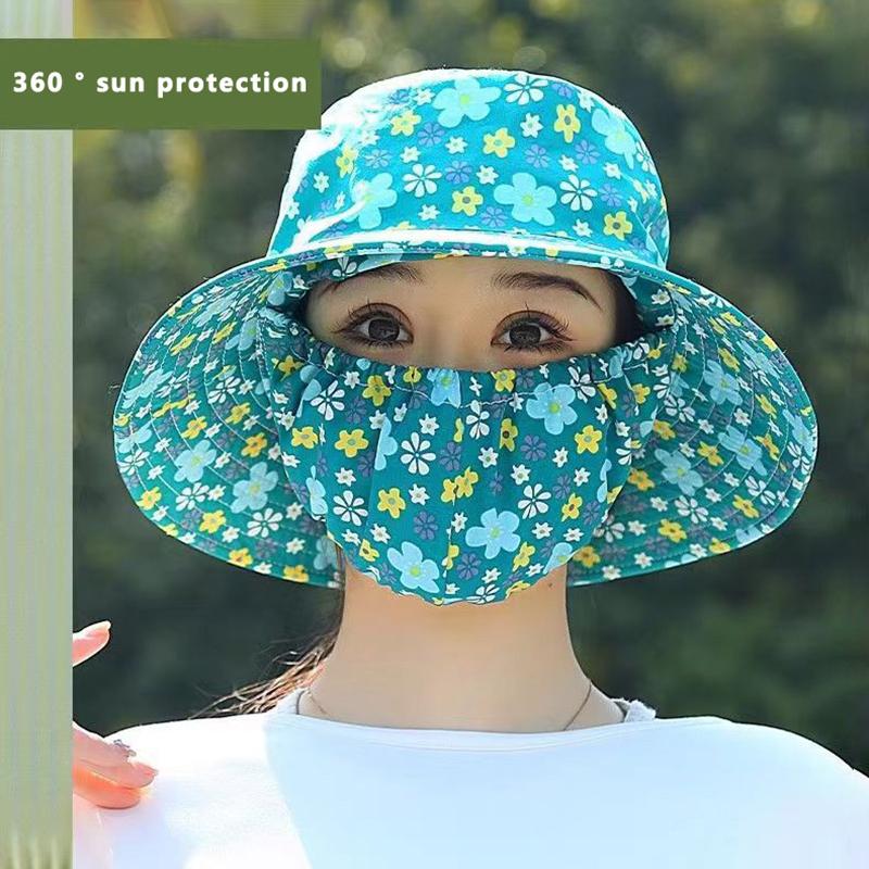 Kapelusz z filtrem przeciwsłonecznym Anti-Uv Outdoor Flower Pattern, maska przeciwpyłowa, ochrona szyi, kobiety, mężczyźni, kapelusz rybaka, czapka do zbierania herbaty