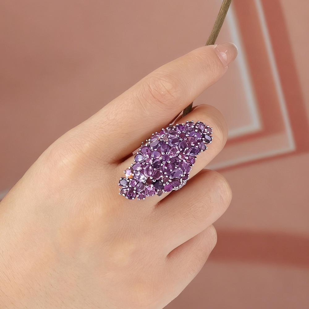 Luxury 925 Sterling Silver big ring Natural Africa Amethyst gemstones fine jewelry for women eye's catching birthday party gifts