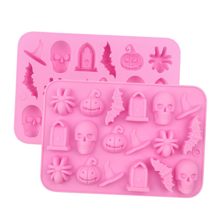 18 Cavities Halloween Scary Silicone Mold Skull Bat Pumpkin Spider Tombstone Fondant Chcolate Baking Mould Cake Decorating