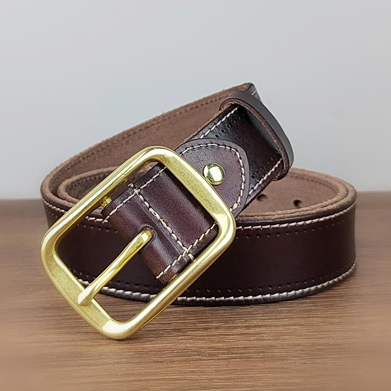 Men'S Belt Washed Retro Handmade Copper Needle Buckle First Layer Cowhide Leather Belt Men'S Casual Jeans Belt