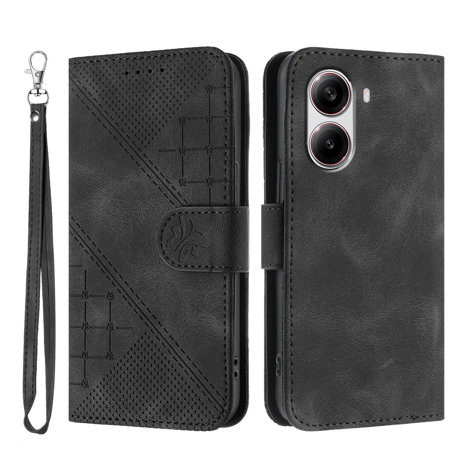 

For Xiaomi Redmi Turbo 4 5G/Xiaomi Poco X7 Pro 5G Leather Wallet Case Butterfly Flower Imprinted Phone Cover with Strap Black