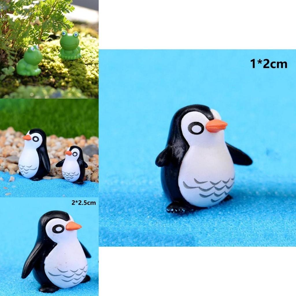 Encantador Pinguim Pai e Filho Miniatura Decoração Com Sapo Fofo de Olhos Azuis