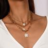 Cute Gold Color Star Pendant Necklace Multilayer Choker Necklaces for Women Girls Party Jewelry Gifts