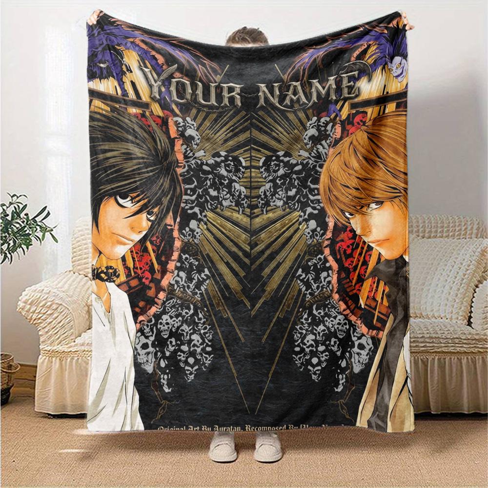 Name Custom Anime Death Note Print Flannel Blanket High Quality Warm Comfortable Cover for All Seasons Perfect for Gifts Home Decor