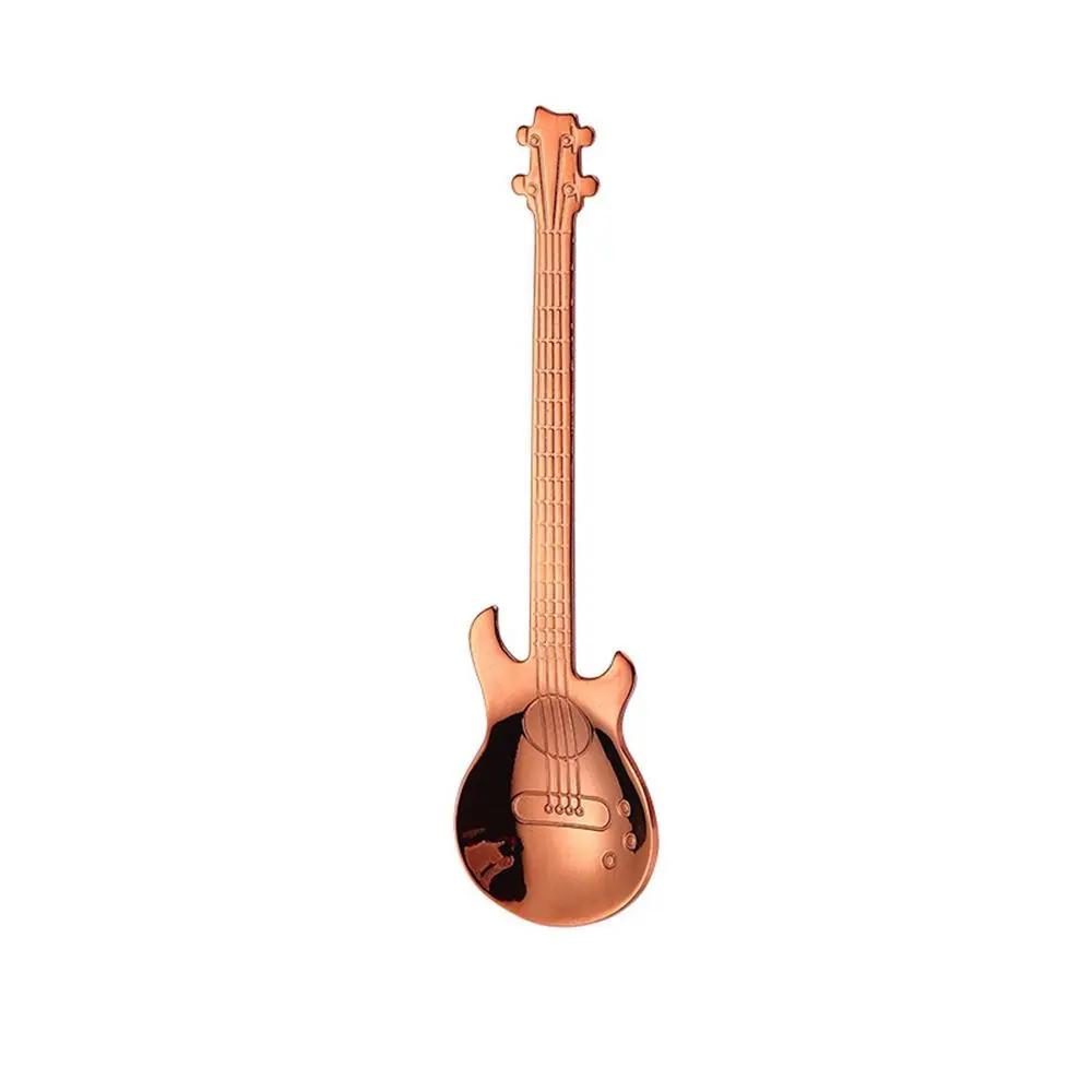 Musical Cutlery Guitar Shaped Coffee Spoon Metallic Stainless Steel Stirring Teaspoon Creative Dessert Ice Cream Scoop  Tools