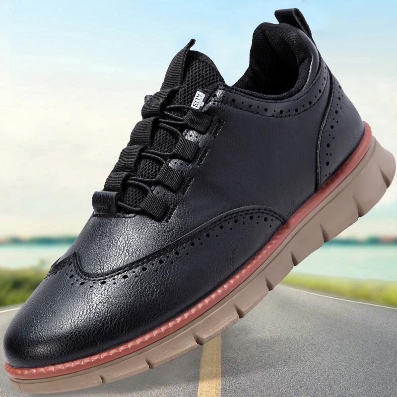 Large Size Men'S Casual Leather Shoes Breathable Upgraded Version Flat Bottom Lace-Up Round Toe Men'S Footwear For All Seasons