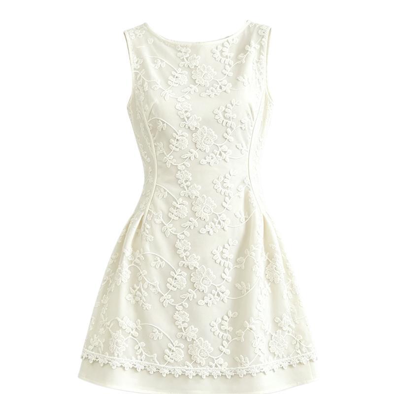 French elegant temperament wind apricot lace vest dress female summer giant good-looking sleeveless waist A-word short skirt