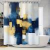 Abstract Art Shower Curtain For Bathroom Decor - Modern And Elegant Blue And Gold Design - Waterproof And Durable  Easy-Clean