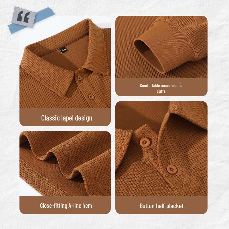 JEANSWEST LIFE Men's Heavyweight Waffle Knit Long Sleeve Polo Shirt