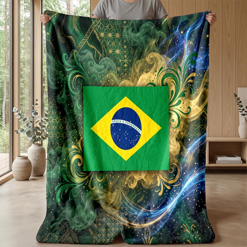Brasilien Fotboll Tryckt Flanellfilt Hudvänlig Varm Dekorativ Pläd för Inomhus Soffa Säng Daglig Användning
