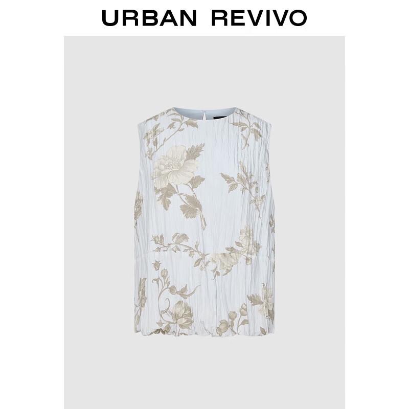 UR Women s 2025 Autumn Floral Pleated Sleeveless Blouse M