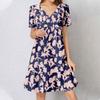Womens Summer Dress Short Sleeve V Neck Short Dresses Fashion Casual Flowy Boho Ruffle A Line Swing Sundress