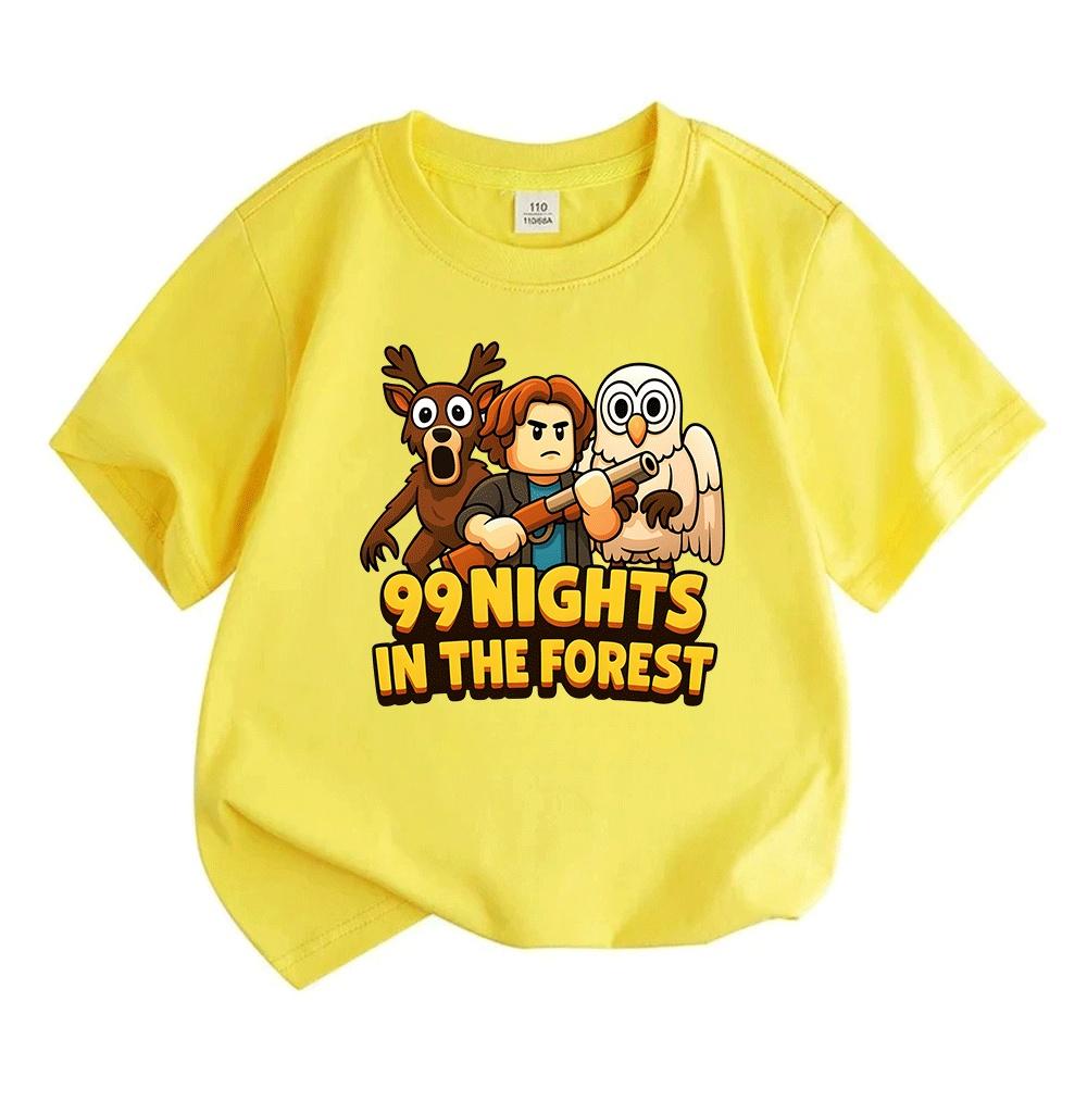 Kids Boys Girls 100% Cotton Crew Neck Short Sleeve T-Shirt, Funny 99 Nights In The Forest Cartoon Print Casual Soft Tee Tops for Children Daily Wear