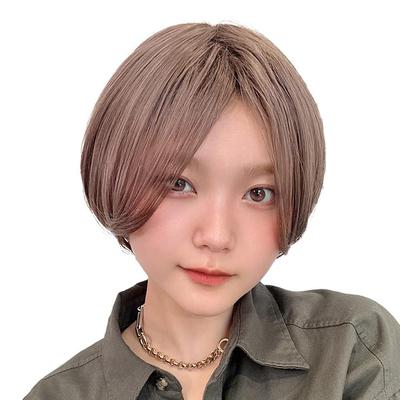 AQUADOLL Short Wig with Bangs, Centered Straight Blonde, High-Tone, Full Wig, One Size Fits All, DM1. Sakura Milk Tea, wg358DM1