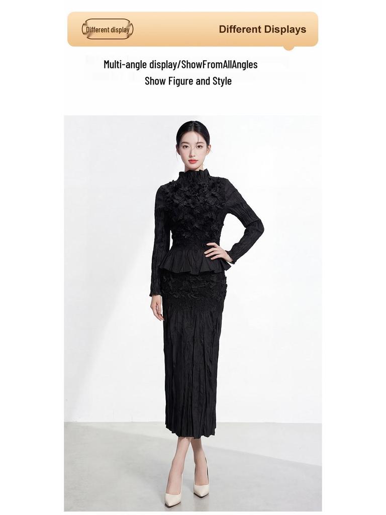 2026 Spring Women's Embroidered Pleated Skirt Suit - High-End Miyake Style