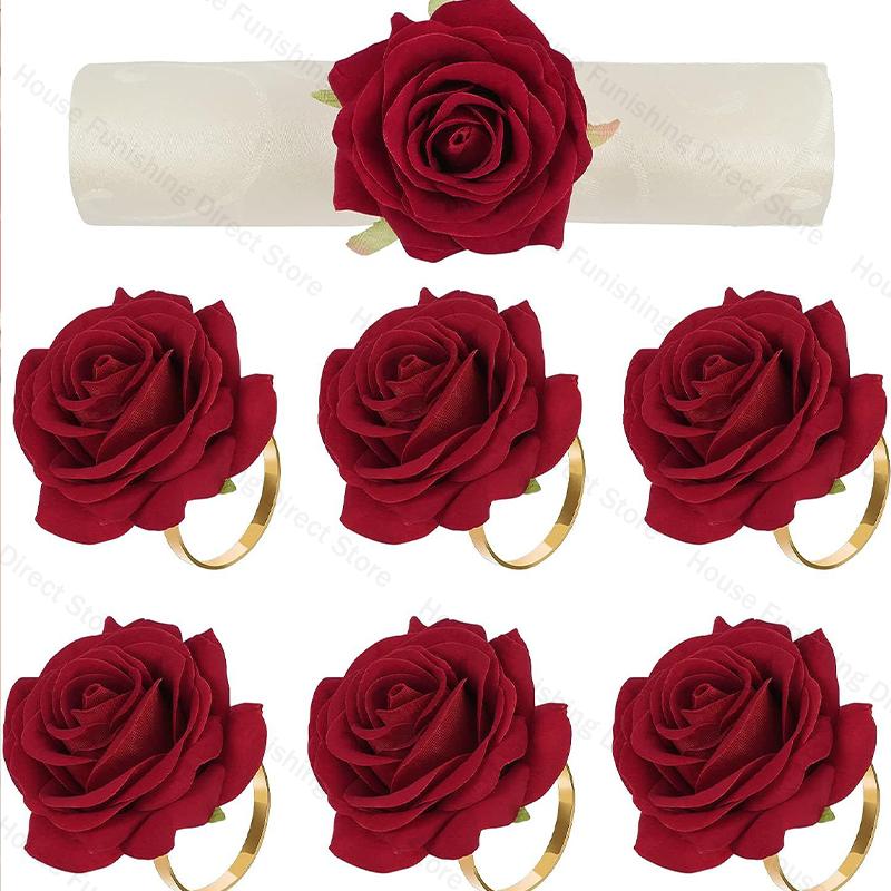 2025 New Valentine's Day Napkin Rings Rose Metal Napkin Rings Faux Flower Napkin Rings Wedding Banquet Birthday Decoration