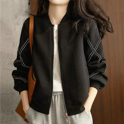 Casual Black Women's Bomber Jackets  Korean Fashion Oversize Spring Fall Chaquetas Long Sleeves Baseball Cropped Outerwear