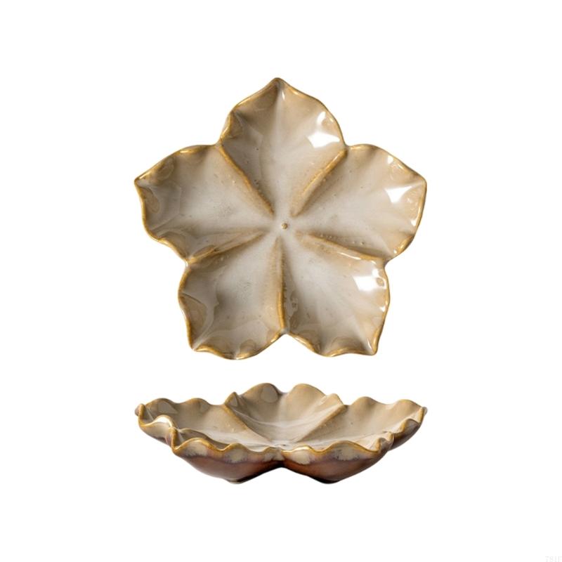 Flower Ceramic Catchall Tray, Trinket Jewelry Plate Dish for Rings Glasses and Small Essential with Glazed Finish