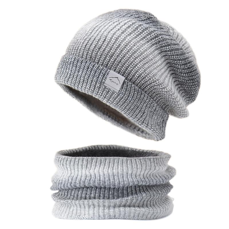 Hat autumn and winter Korean version gradual change color wool hat thickened warm ear protection cold knitted hat two-piece set