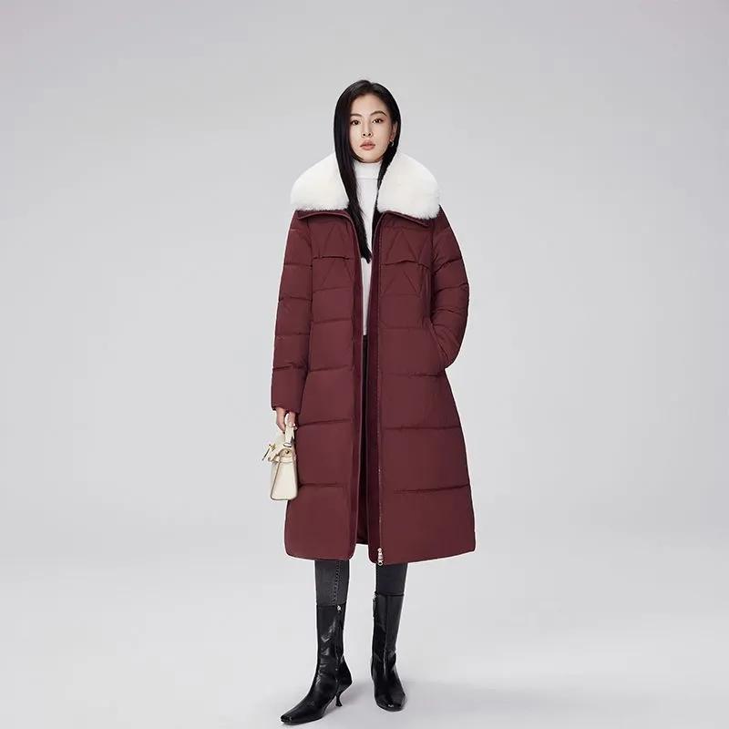 Modischer Winterparka Damen X-lang Baumwollgepolsterte Jacken Verdicken Warmer Mantel Streetwear Großer Pelzkragen Gürtel Schlanke Oberbekleidung