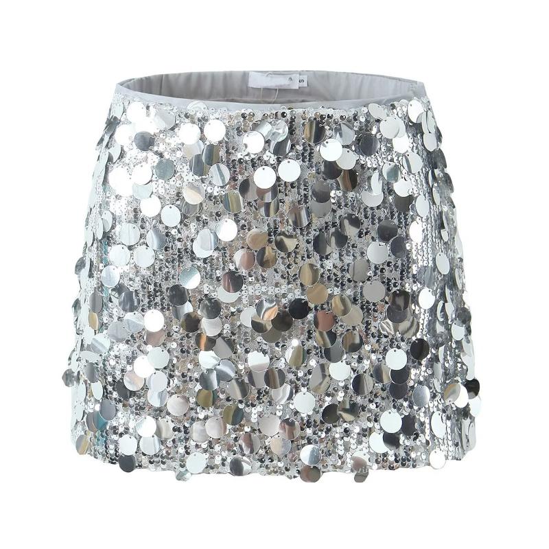 Irregular High Waist Sparkling Sequin Mini Skirt Women Summer Y2k Clothes Ultra Short Bottoms Silver Sexy Club Skirts
