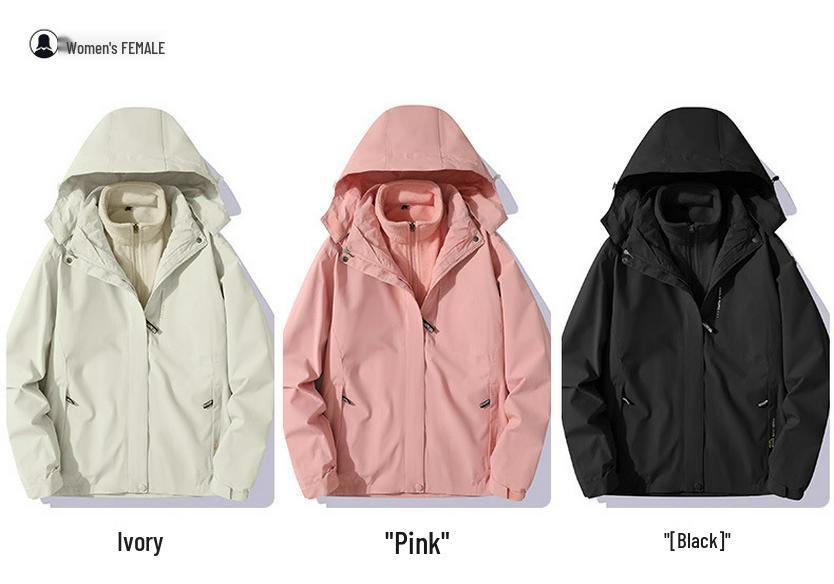 Couples' 3-in-1 Fleece-Lined, Windproof, Short-Sleeve Waterproof Jacket for Autumn/Winter Hiking & Workwear
