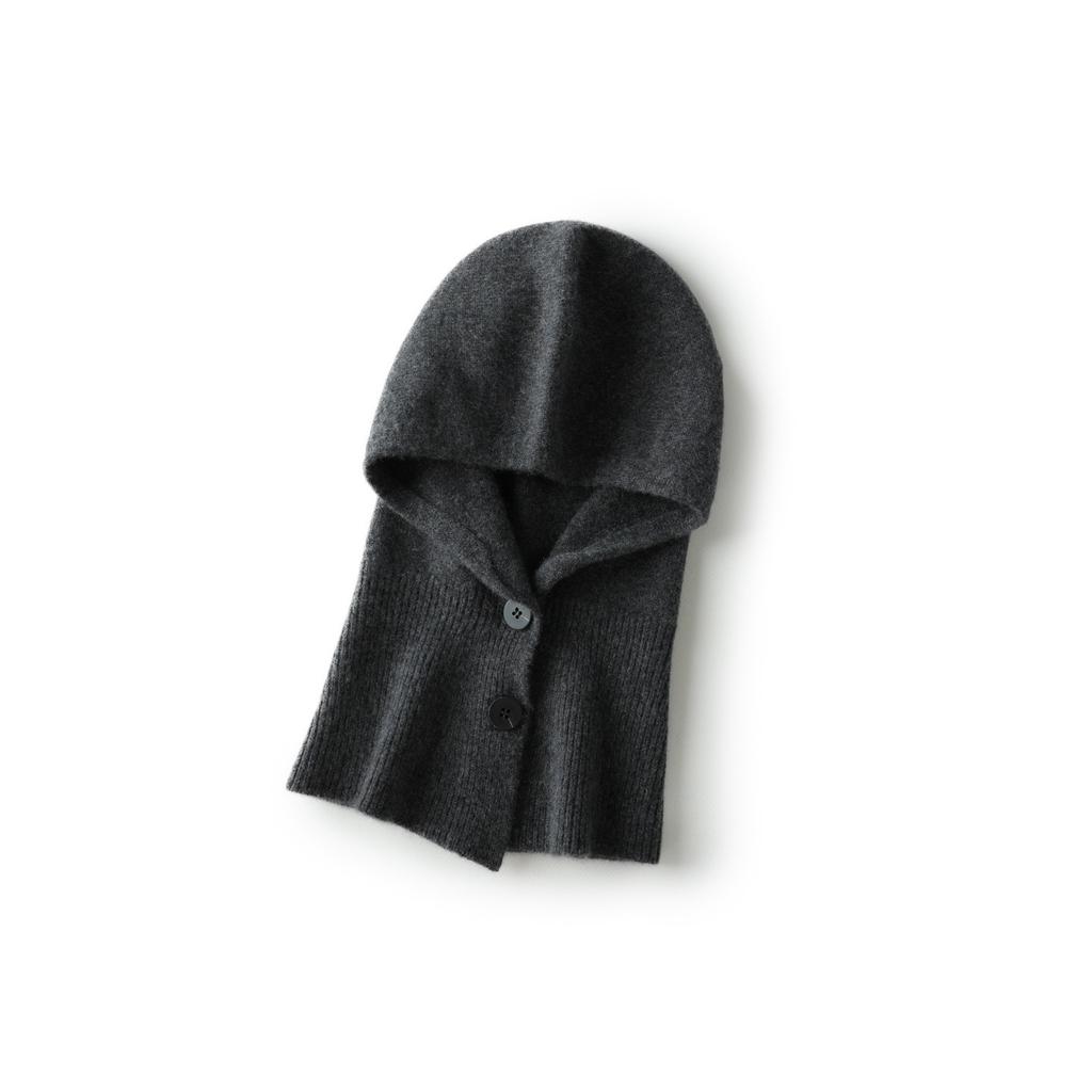 Autumn and Winter New Pure Cashmere Scarf Integrated Hat Cycling Warm Ear Protection Headgear Knitted Solid Color Hat