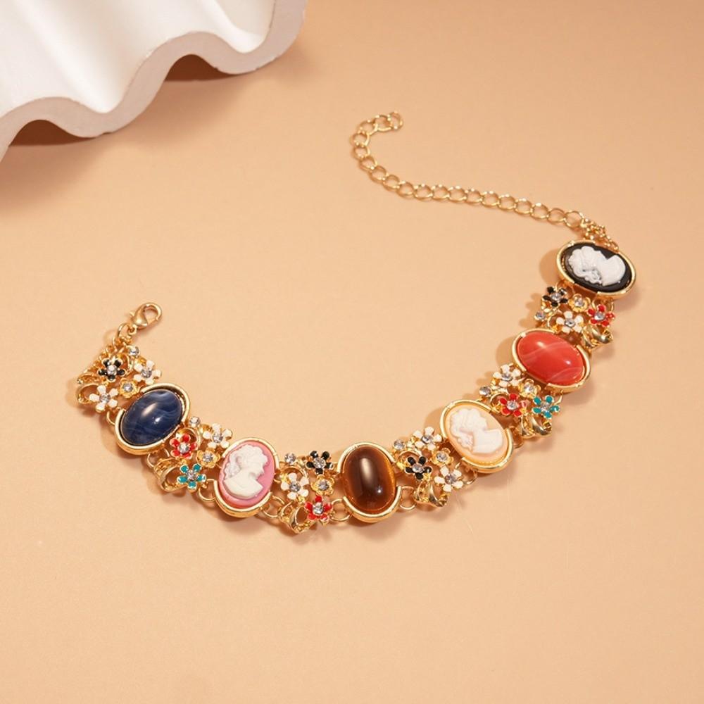 Resin Retro Enamel Bangle Flower Women's Hand Bracelet Light Luxury Baroque Bracelet  Women Girl