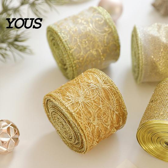 Premium Mesh Ribbon for Ornament Making 2.5" x 2.2 Yards Gold Sheer Christmas Tree Decoration and Decorative Crafts Gift Wrapping, Translucent Fabric
