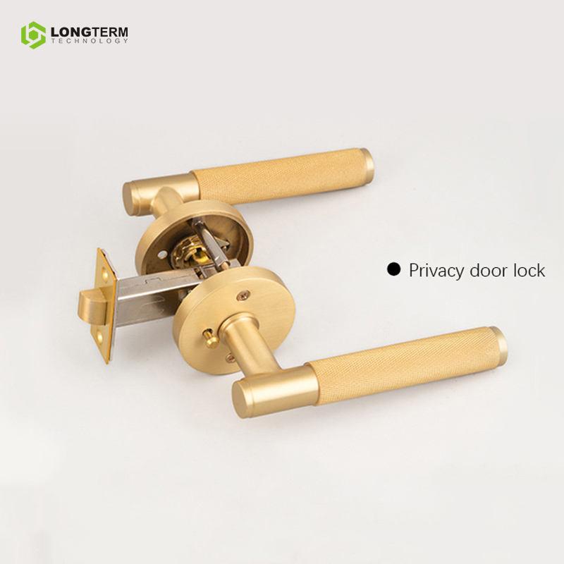Coffee Bronze Brass Keyless Knurled Lever Door Handle Lock Set for Bathroom & Bedroom