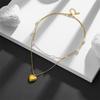 Koreanischer Stil Titan Herz Halskette - Doppellagige Perlen Schlüsselbein Kette, 3D Glatte Oberfläche, Farbbeständig, Einfaches & Elegantes Design