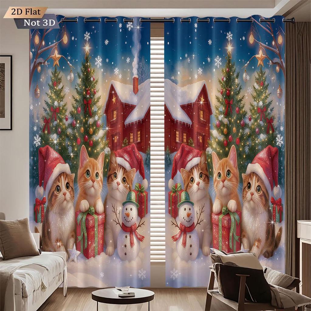 Customizable 3D Santa Christmas Blackout Curtains - High Precision Polyester with Sun Protection