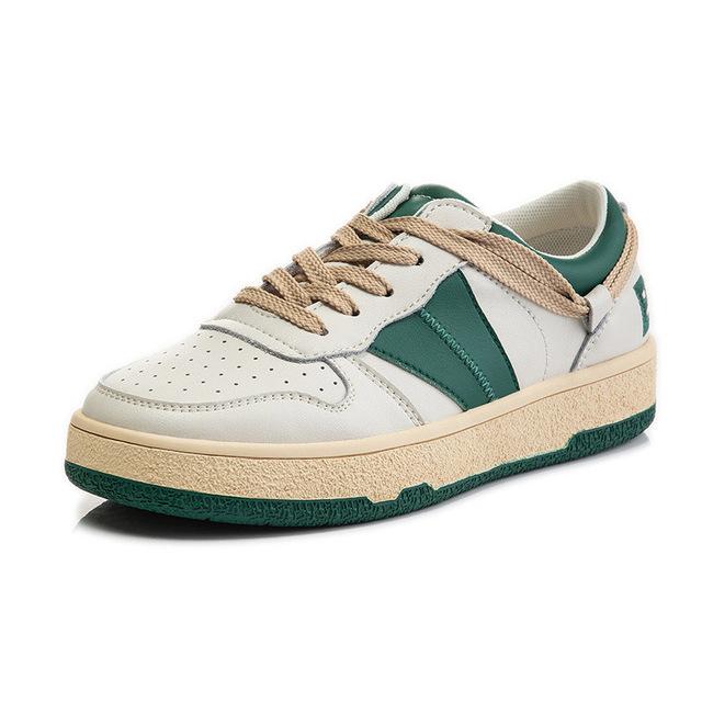 

Женские маленькие белые туфли из натуральной кожи для пары, осенние вулканизированные туфли на толстой подошве, повседневные спортивные кроссовки большого размера 42 зелёный